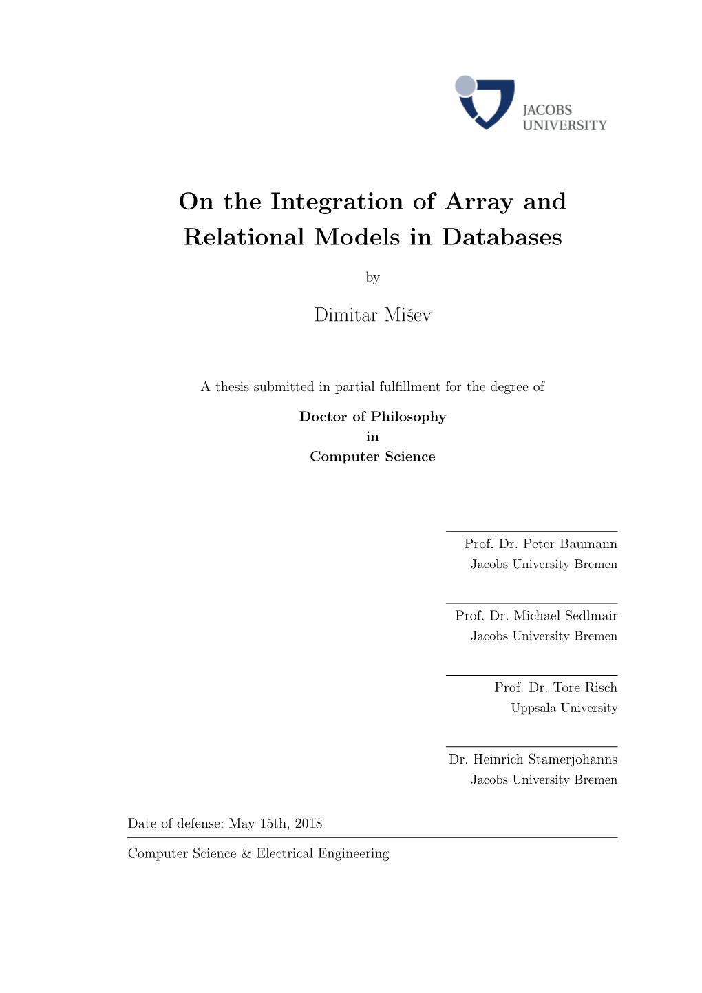 On the Integration of Array and Relational Models in Databases