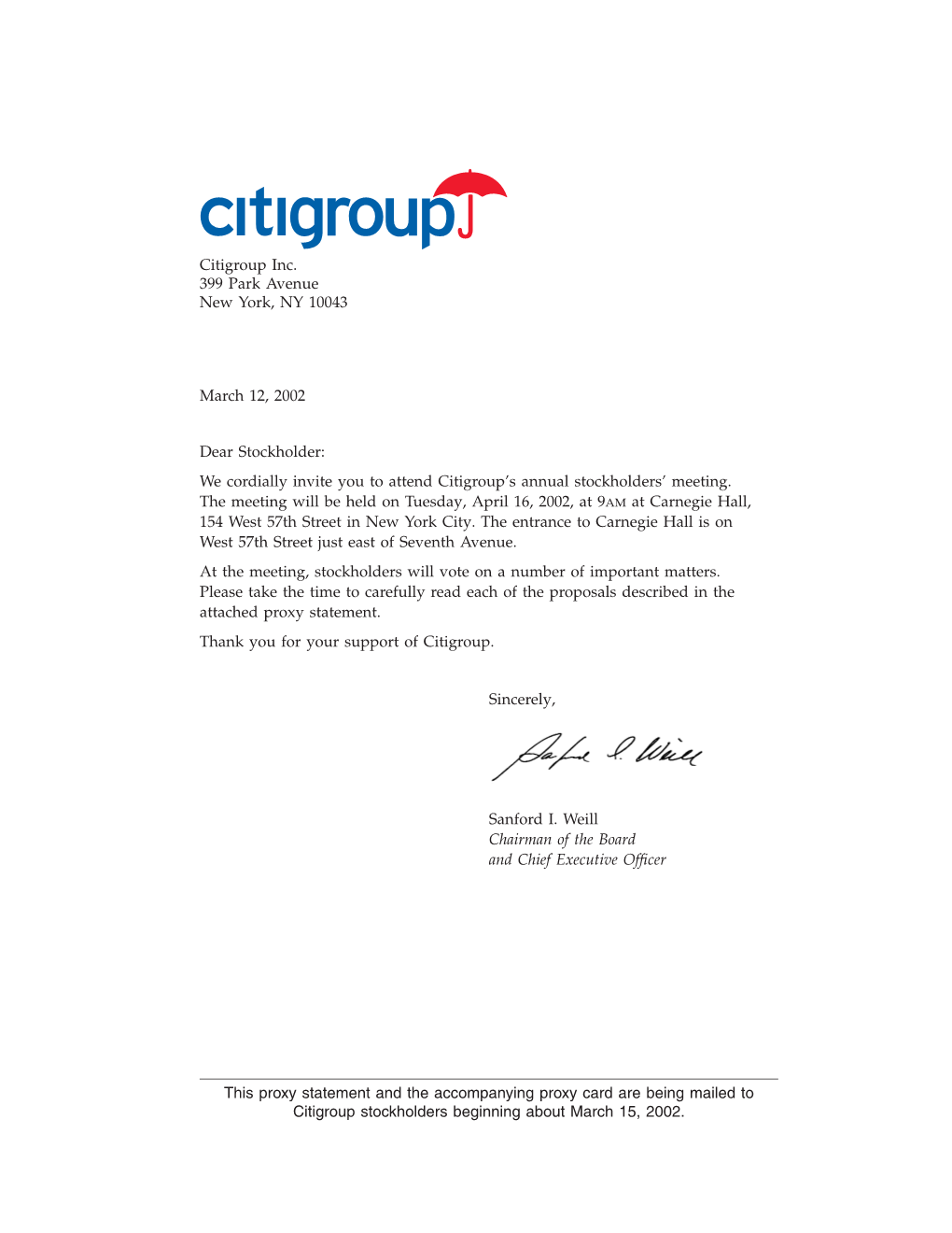 Citigroup 2002 Proxy Statement