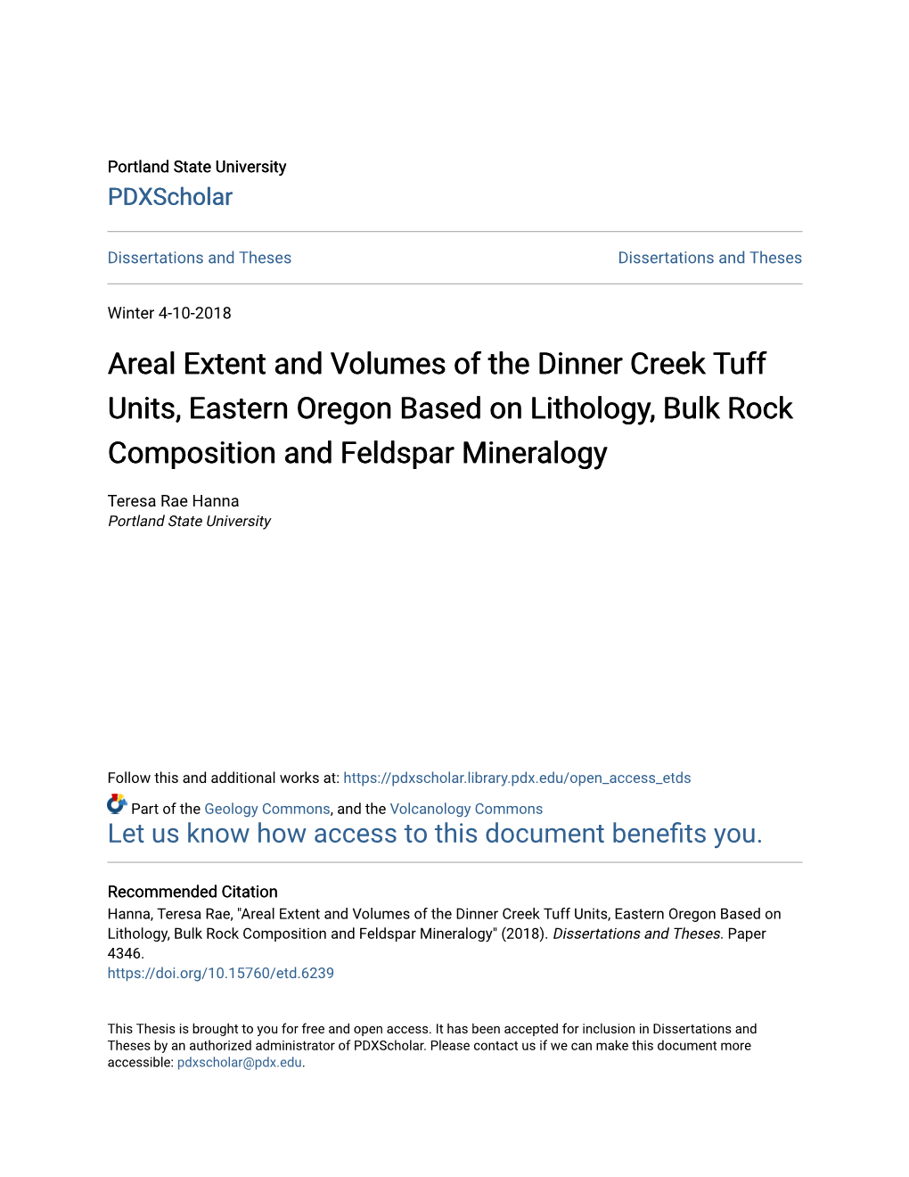 Areal Extent and Volumes of the Dinner Creek Tuff Units, Eastern Oregon Based on Lithology, Bulk Rock Composition and Feldspar Mineralogy