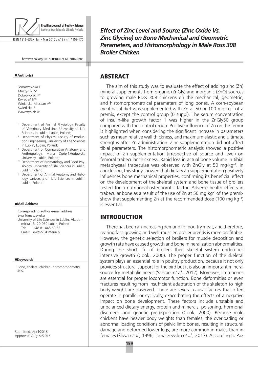 Effect of Zinc Level and Source (Zinc Oxide Vs. Zinc Glycine)