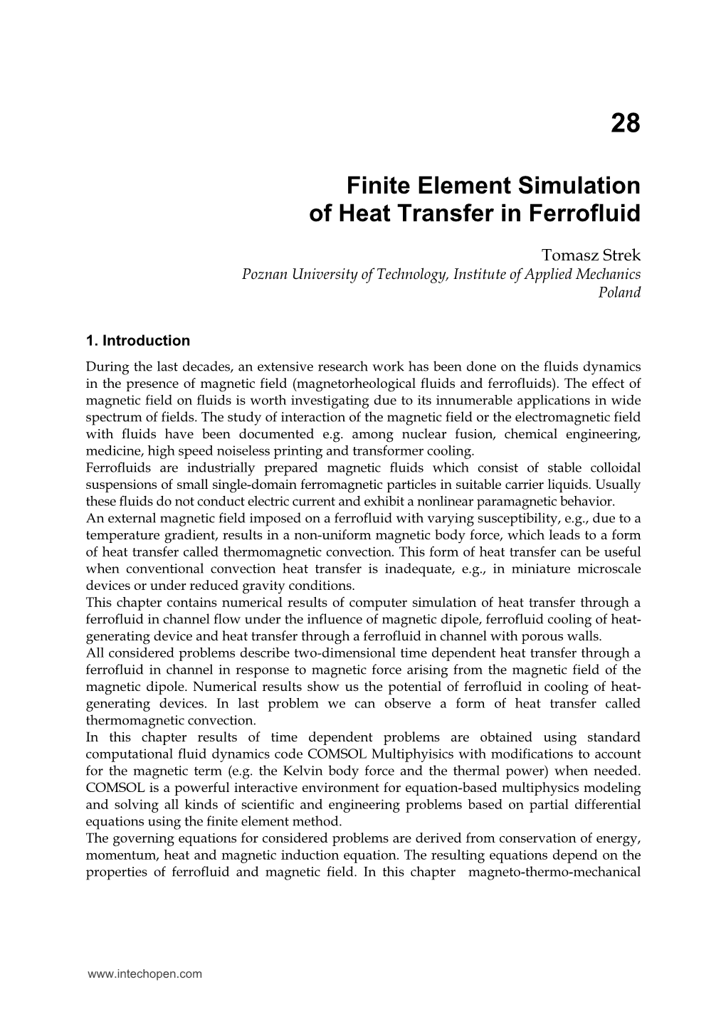 Finite Element Simulation of Heat Transfer in Ferrofluid