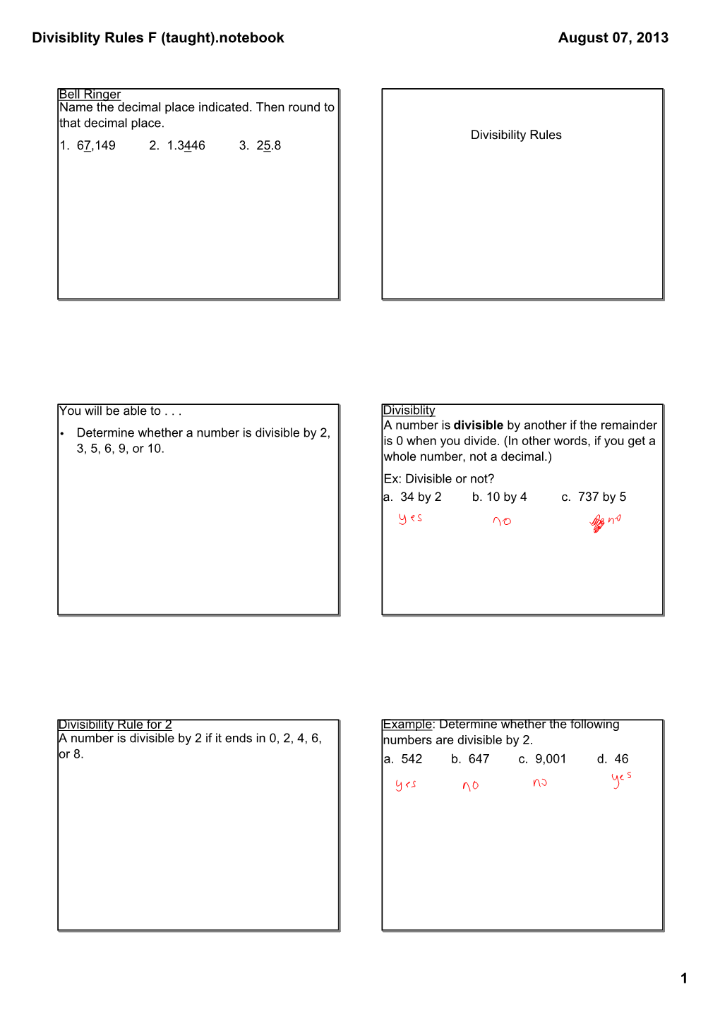 Divisiblity Rules F (Taught).Notebook 1 August 07, 2013
