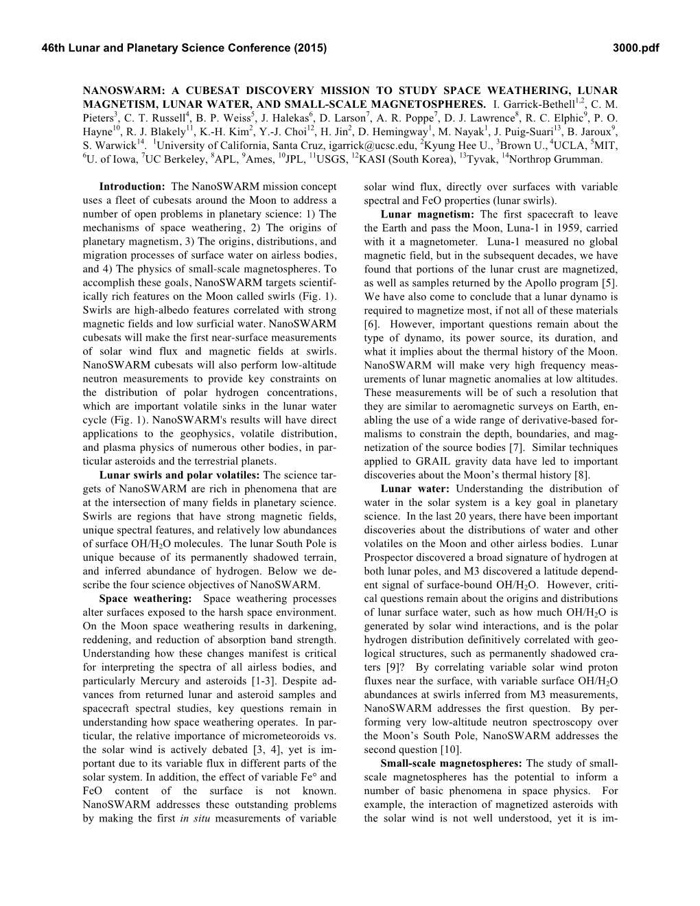 Nanoswarm: a Cubesat Discovery Mission to Study Space Weathering, Lunar Magnetism, Lunar Water, and Small-Scale Magnetospheres