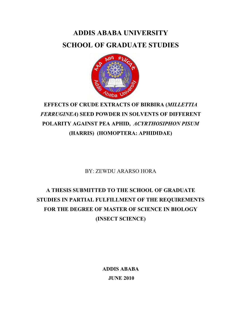 Addis Ababa University School of Graduate Studies