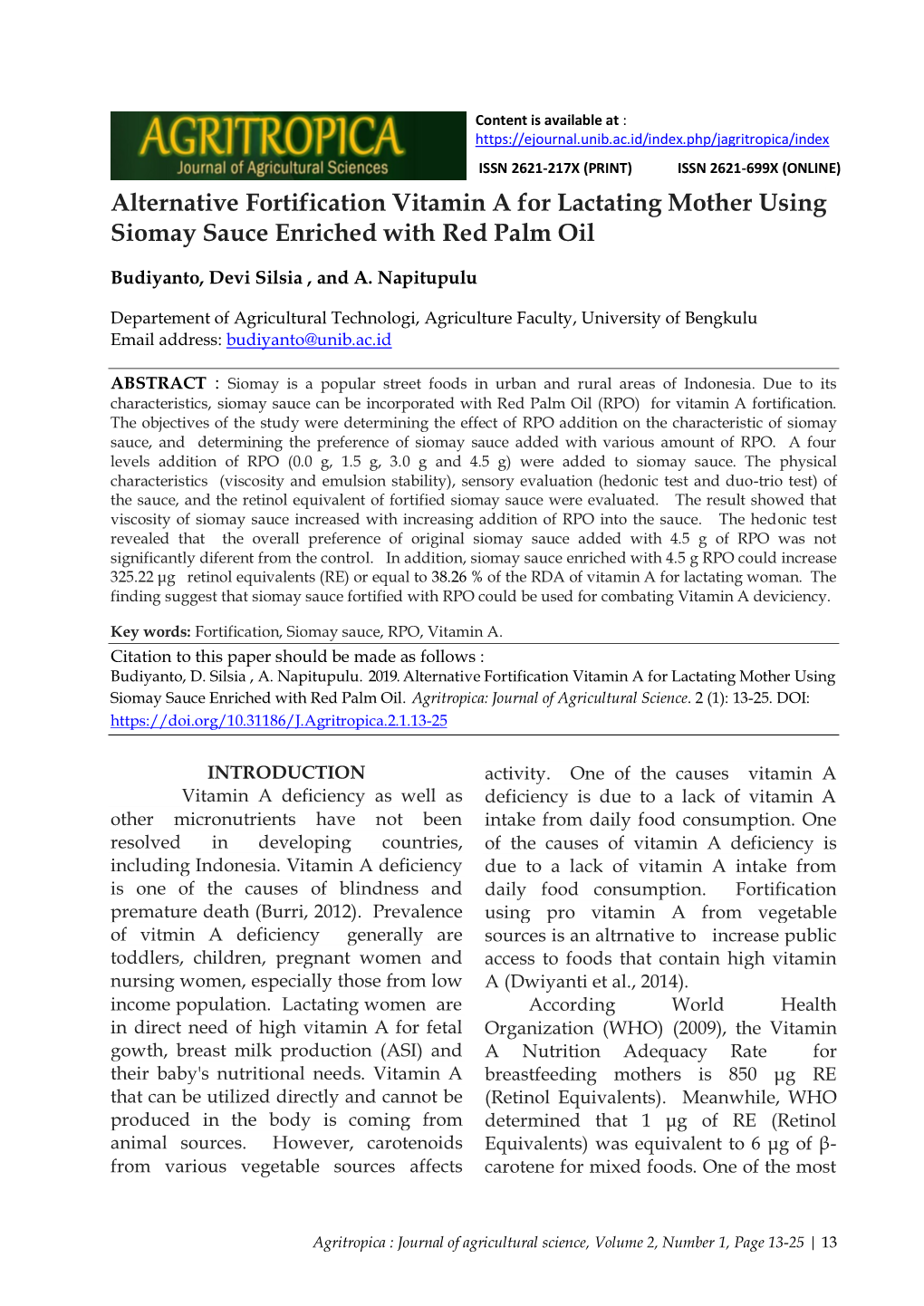 Alternative Fortification Vitamin a for Lactating Mother Using Siomay Sauce Enriched with Red Palm Oil