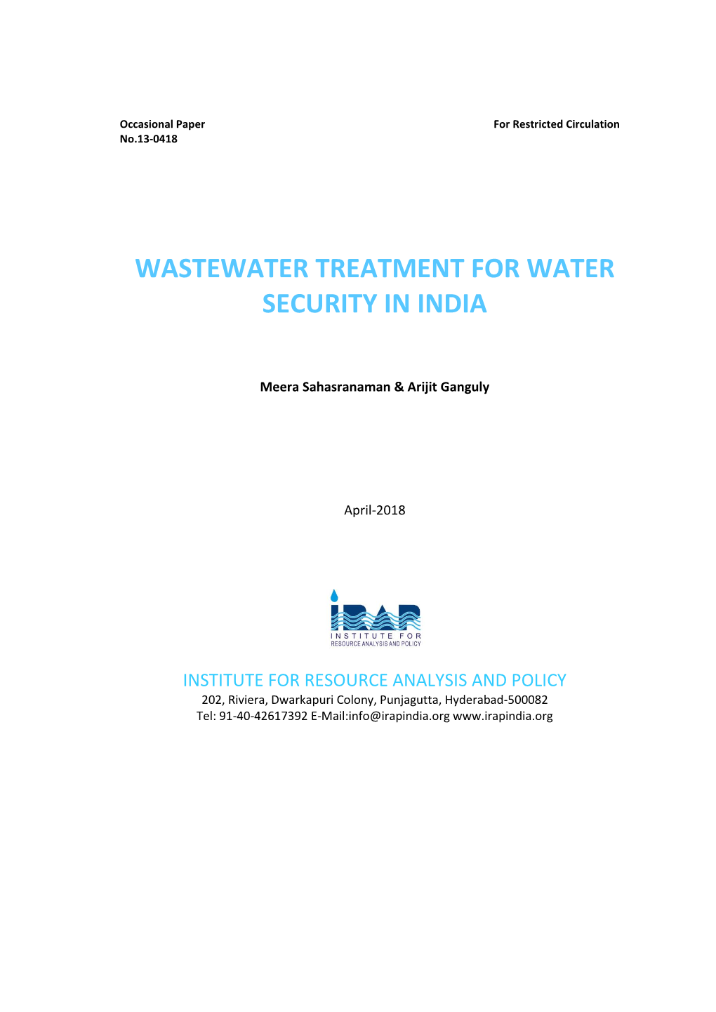 Wastewater Treatment for Water Security in India