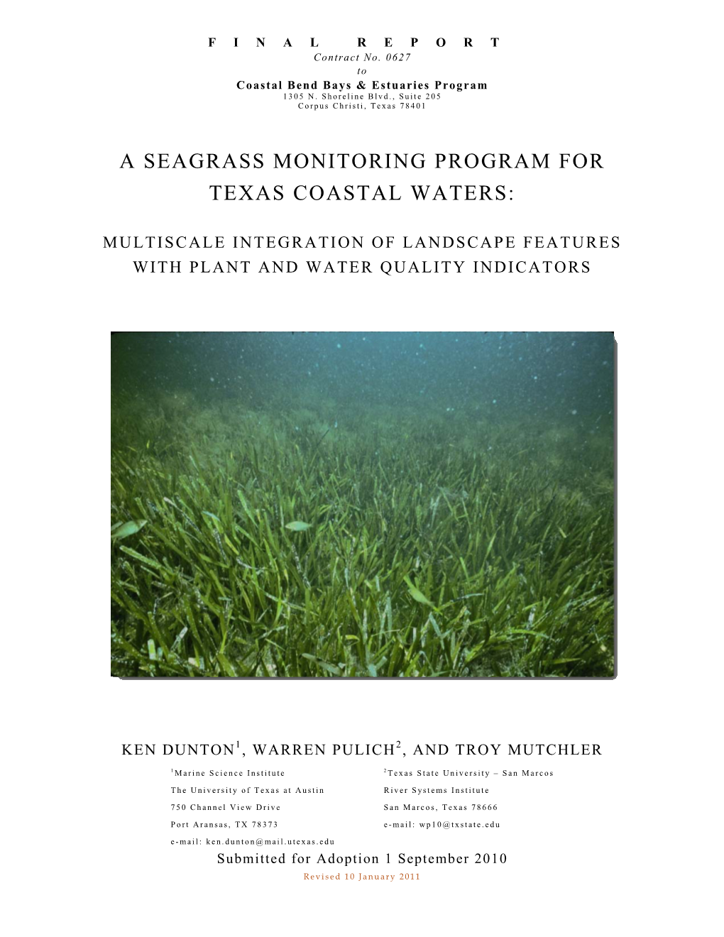 A Seagrass Monitoring Program for Texas Coastal Waters