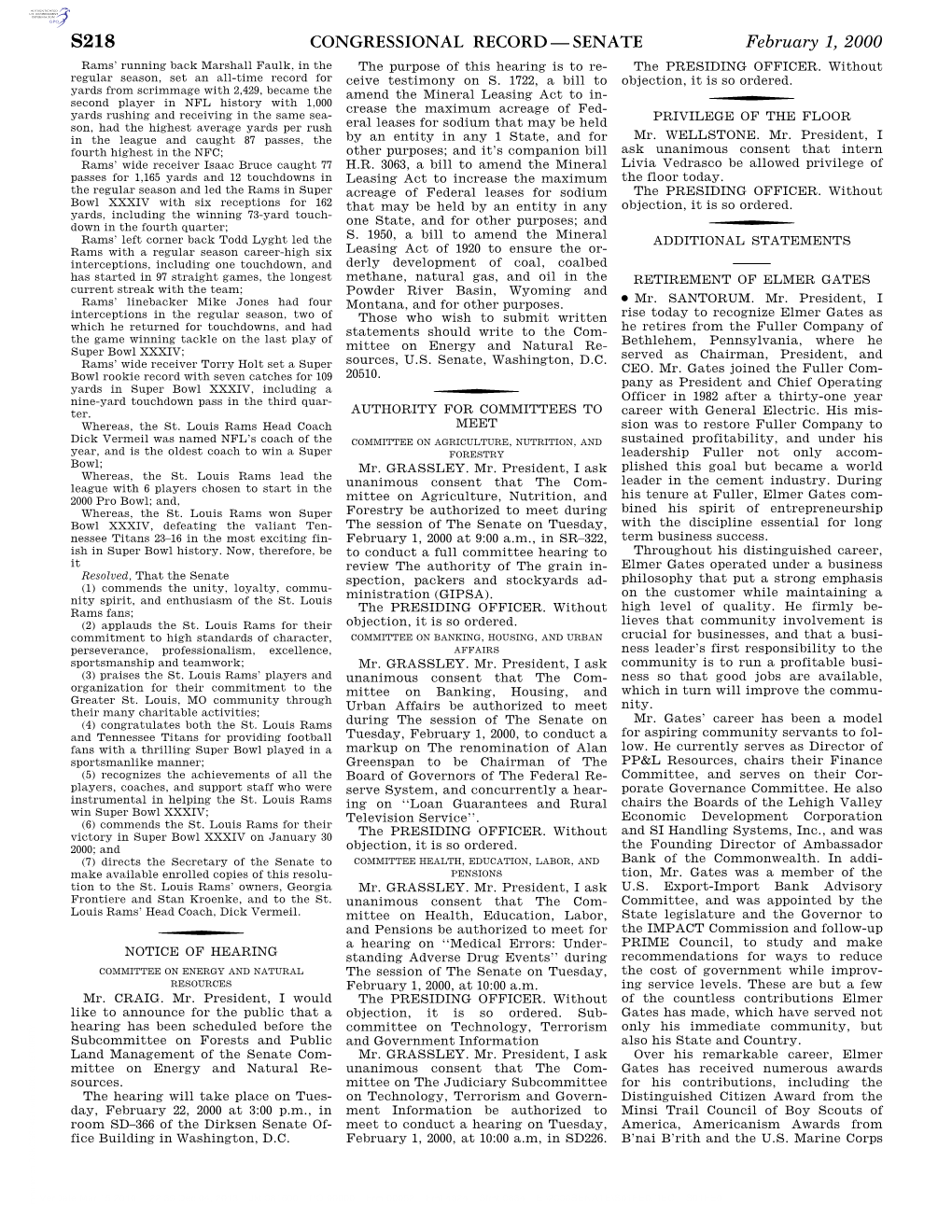 Congressional Record—Senate S218