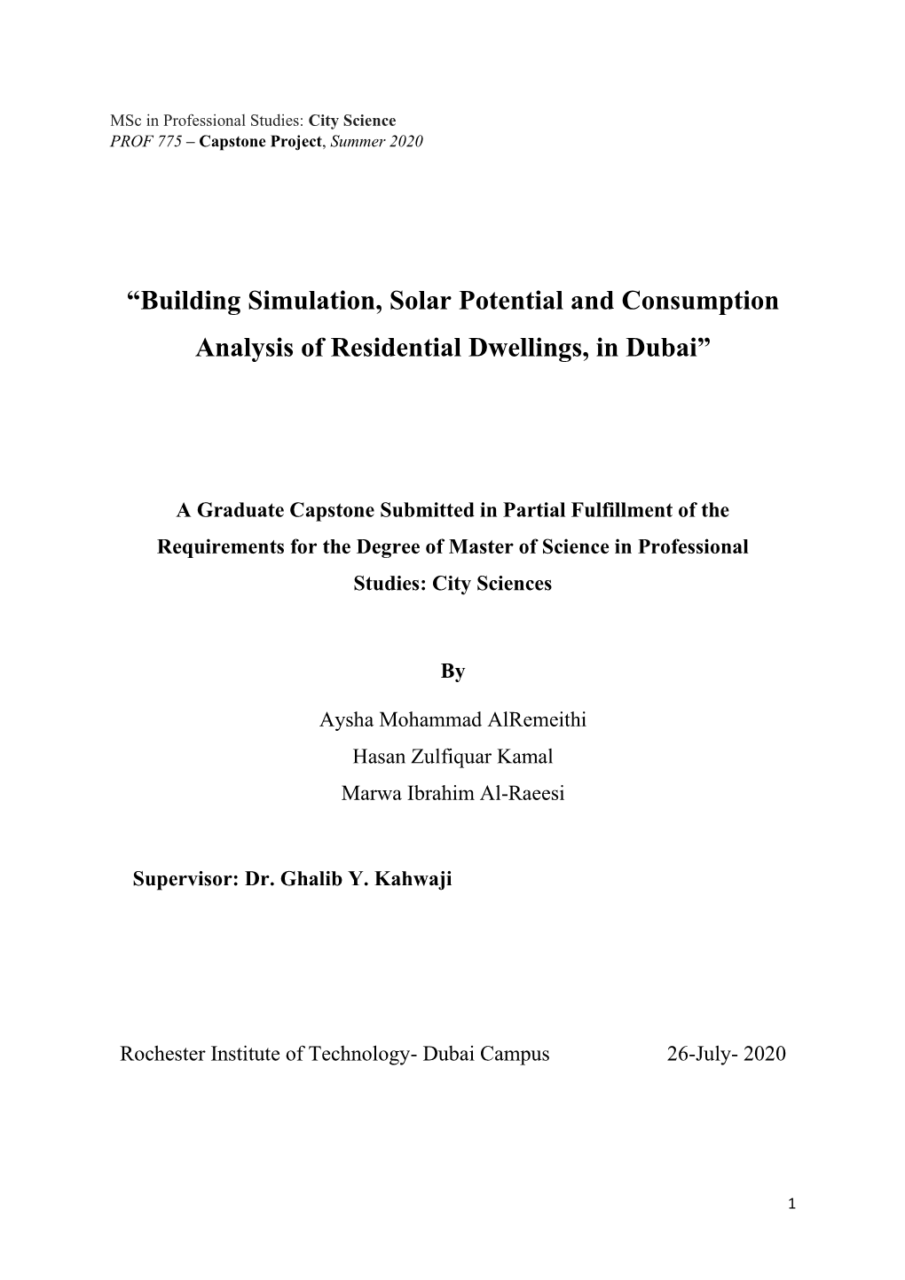 “Building Simulation, Solar Potential and Consumption Analysis of Residential Dwellings, in Dubai”