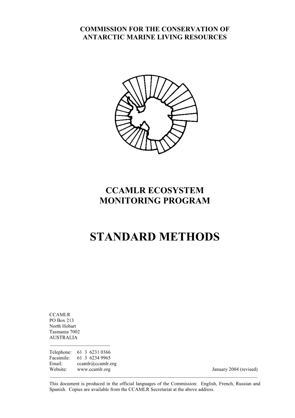 CCAMLR Ecosystem Monitoring Program Standard Methods