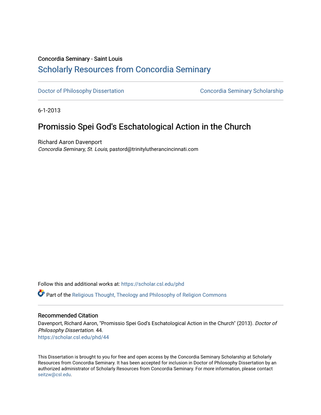 Promissio Spei God's Eschatological Action in the Church