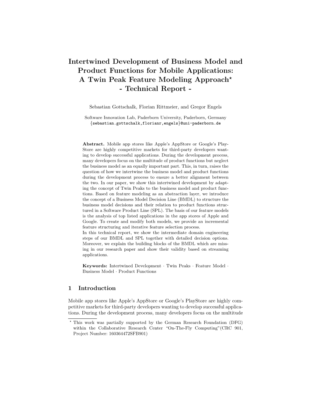 Intertwined Development of Business Model and Product Functions for Mobile Applications: a Twin Peak Feature Modeling Approach