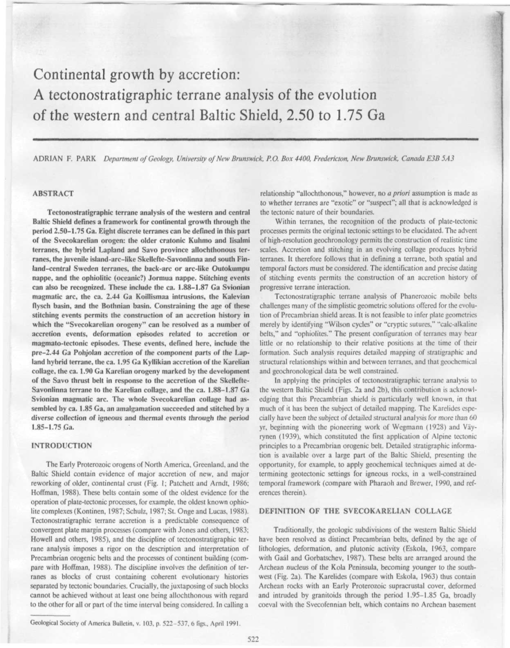 Continental Growth by Accretion: a Tectonostratigraphic Terrane