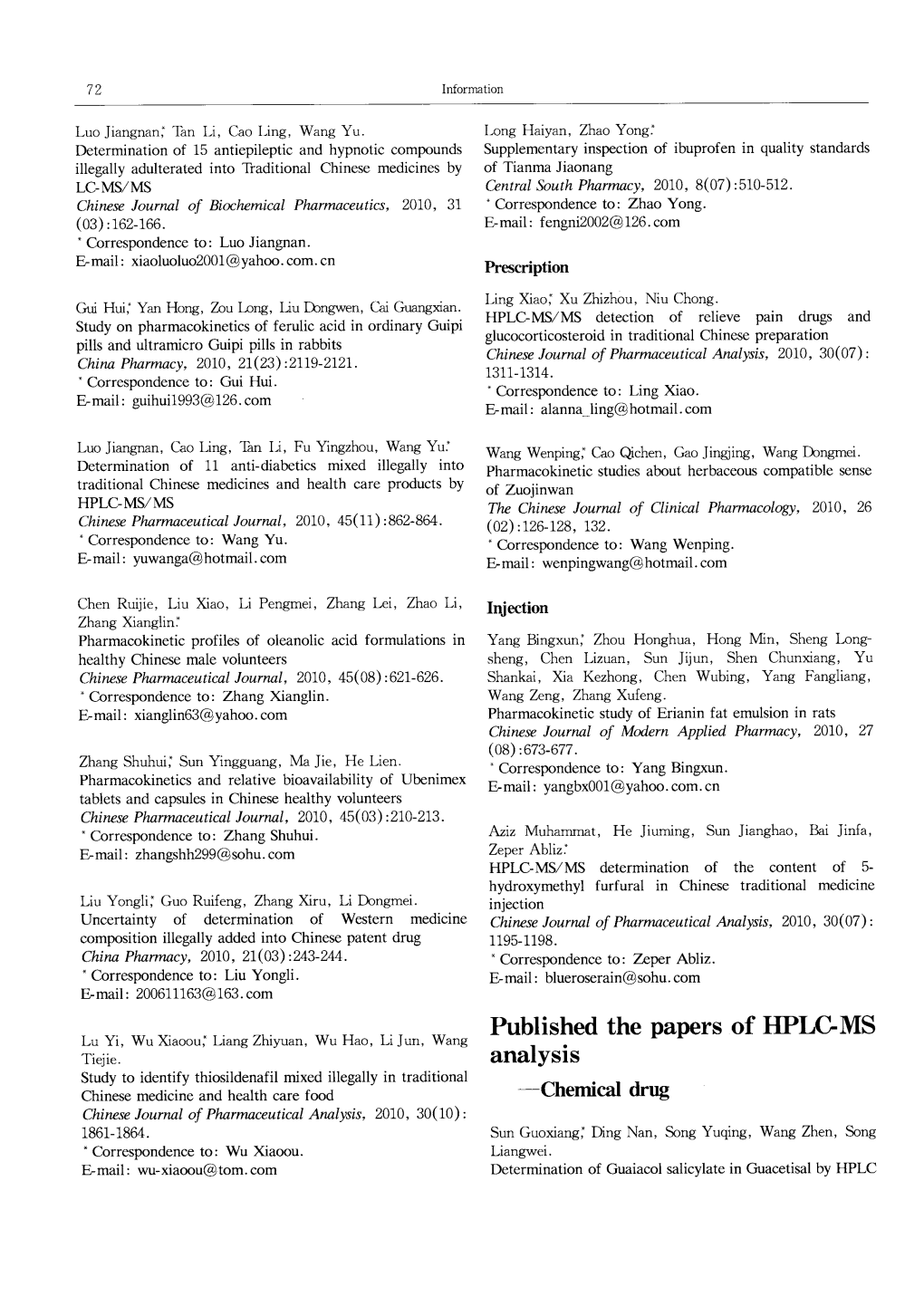 Published the Papers of HPLC-MS Analysis