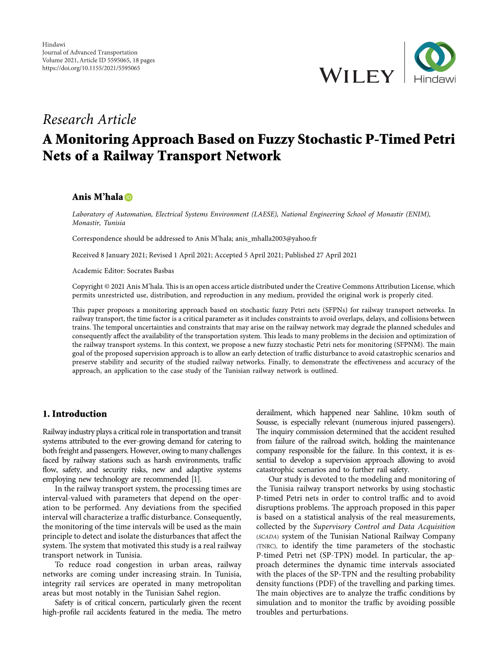 A Monitoring Approach Based on Fuzzy Stochastic P-Timed Petri Nets of a Railway Transport Network