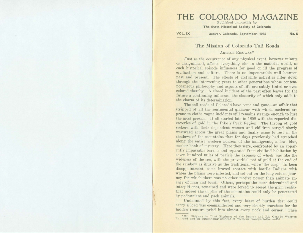 COLORADO MAGAZINE Published Bi-Monthly by the State H Lstorlcal Society of Colorado