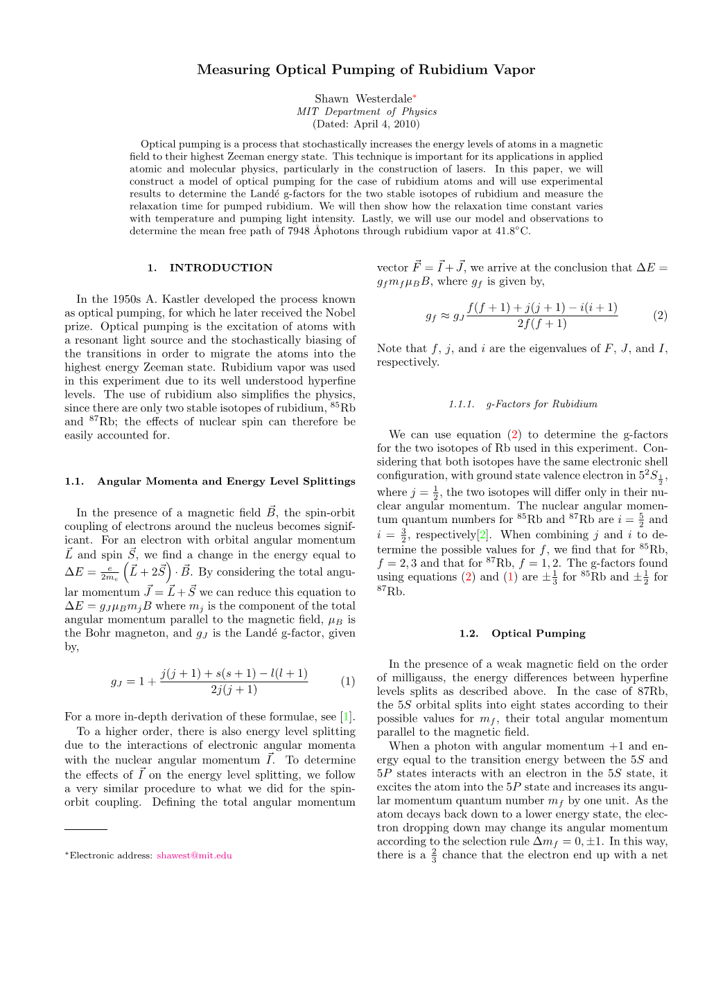 Measuring Optical Pumping of Rubidium Vapor