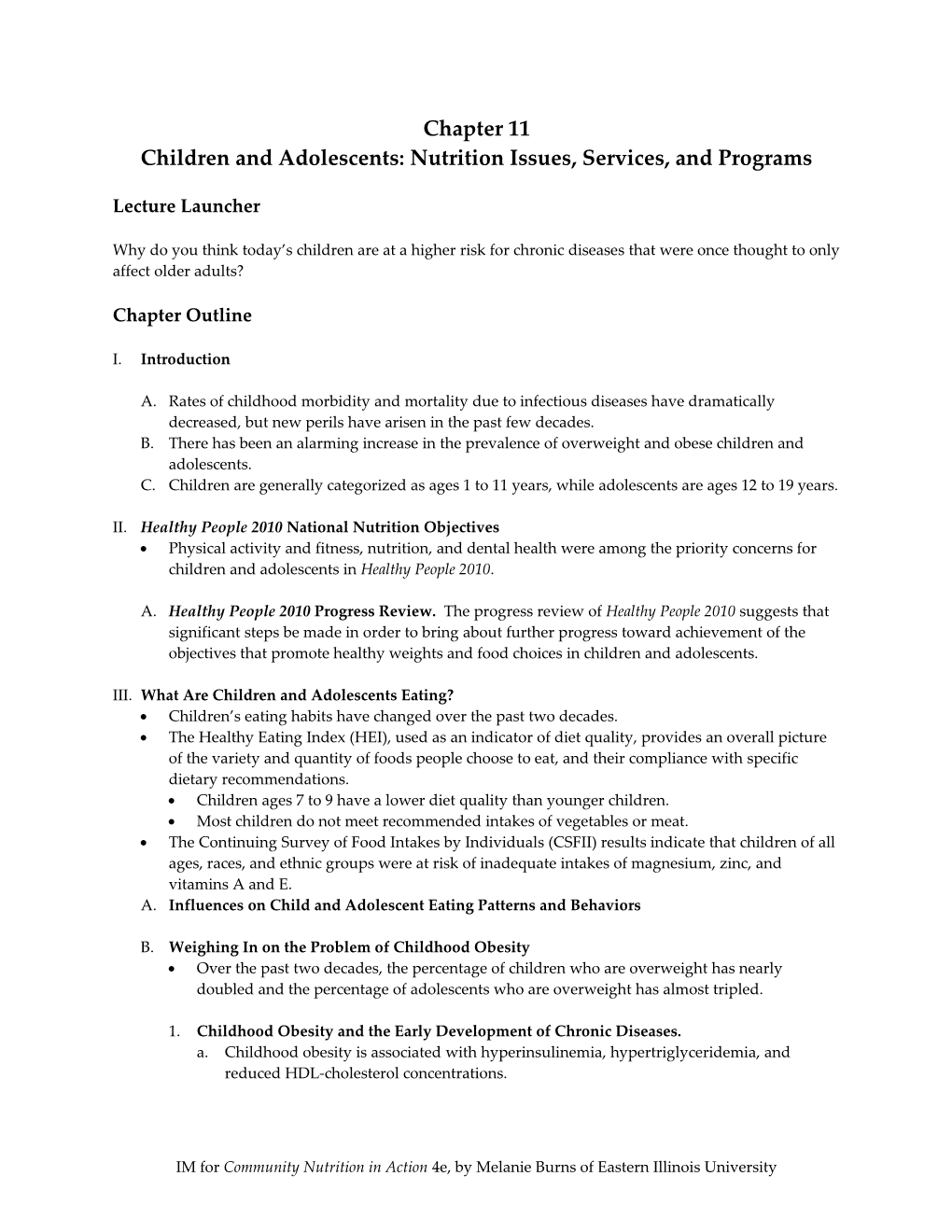 Children and Adolescents: Nutrition Issues, Services, and Programs
