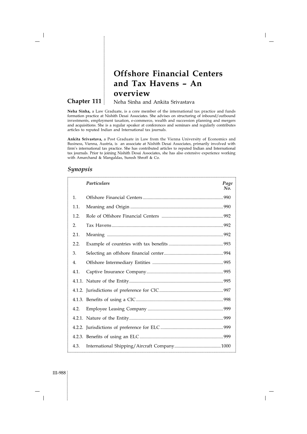 Offshore Financial Centers and Tax Havens – an Overview Chapter 111 Neha Sinha and Ankita Srivastava