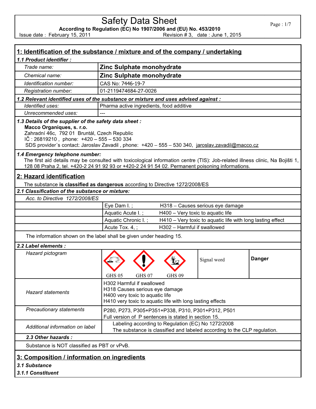 1: Identification of the Substance / Mixture and of the Company / Undertaking s2