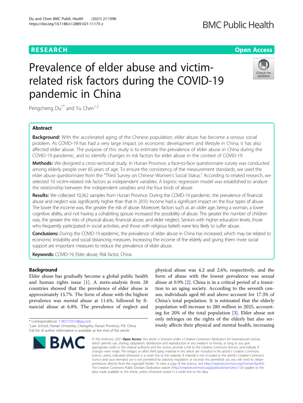 Prevalence of Elder Abuse and Victim-Related Risk Factors During the COVID-19 Pandemic in China