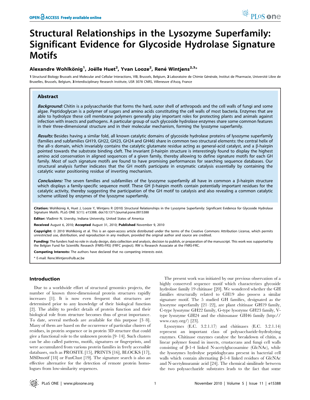 Structural Relationships in the Lysozyme Superfamily: Significant Evidence for Glycoside Hydrolase Signature Motifs