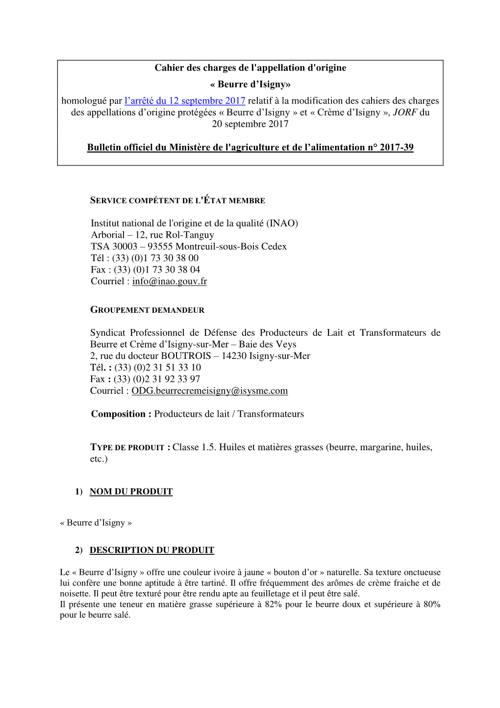 Cahier Des Charges De L'appellation D'origine Protégé De La Dénomination