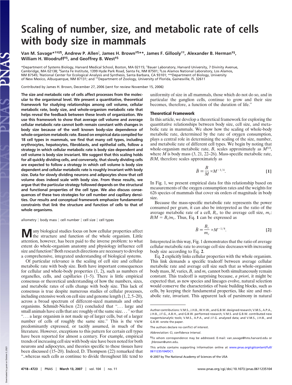 Scaling of Number, Size, and Metabolic Rate of Cells with Body Size in Mammals