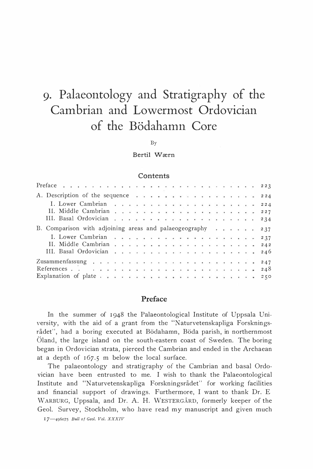 Palaeontology and Stratigraphy of the Cambrian and Lowermost Ordovician of the Bödahamn Core