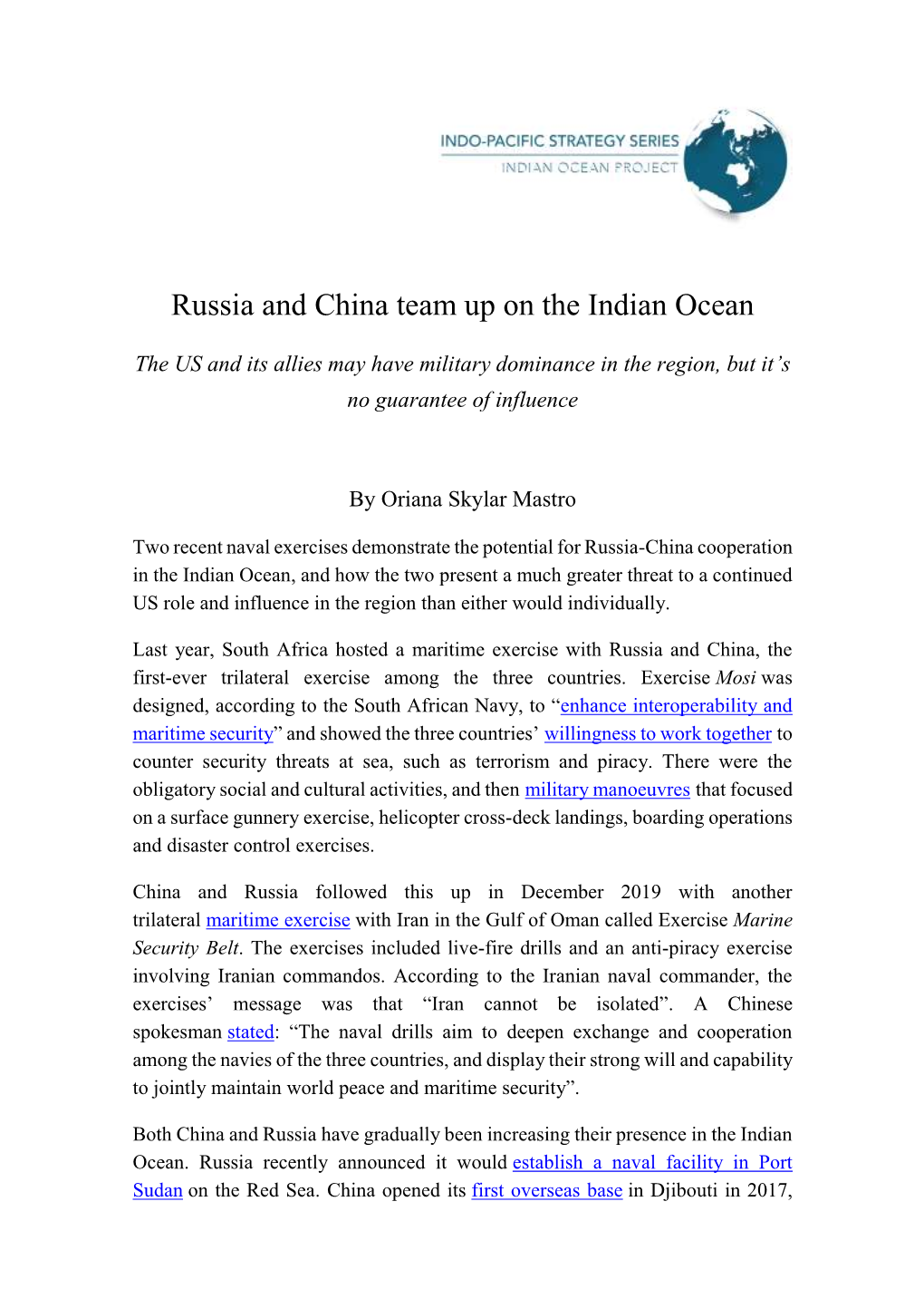 Russia and China Team up on the Indian Ocean