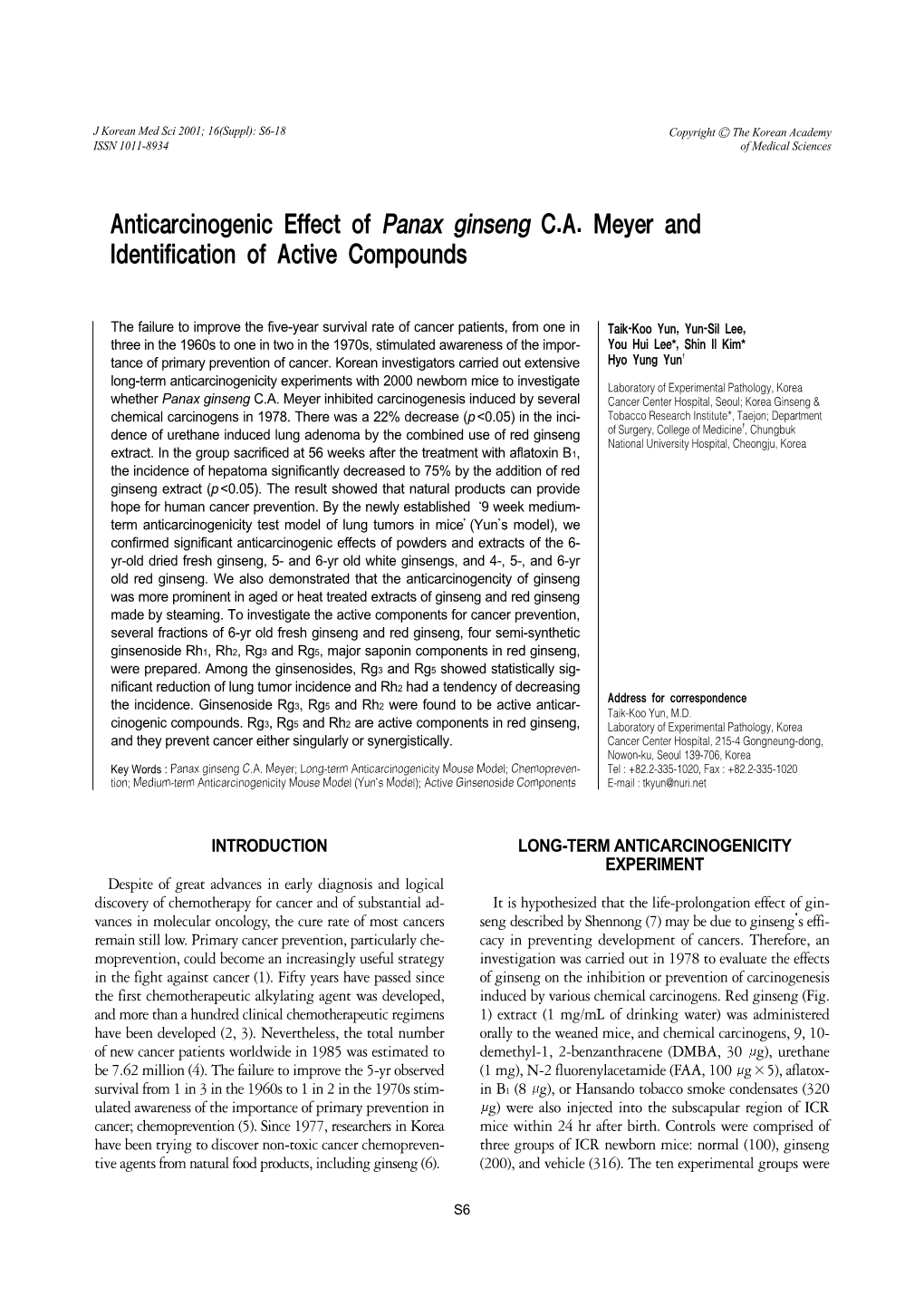 Anticarcinogenic Effect of Panax Ginseng C.A. Meyer and Identification of Active Compounds