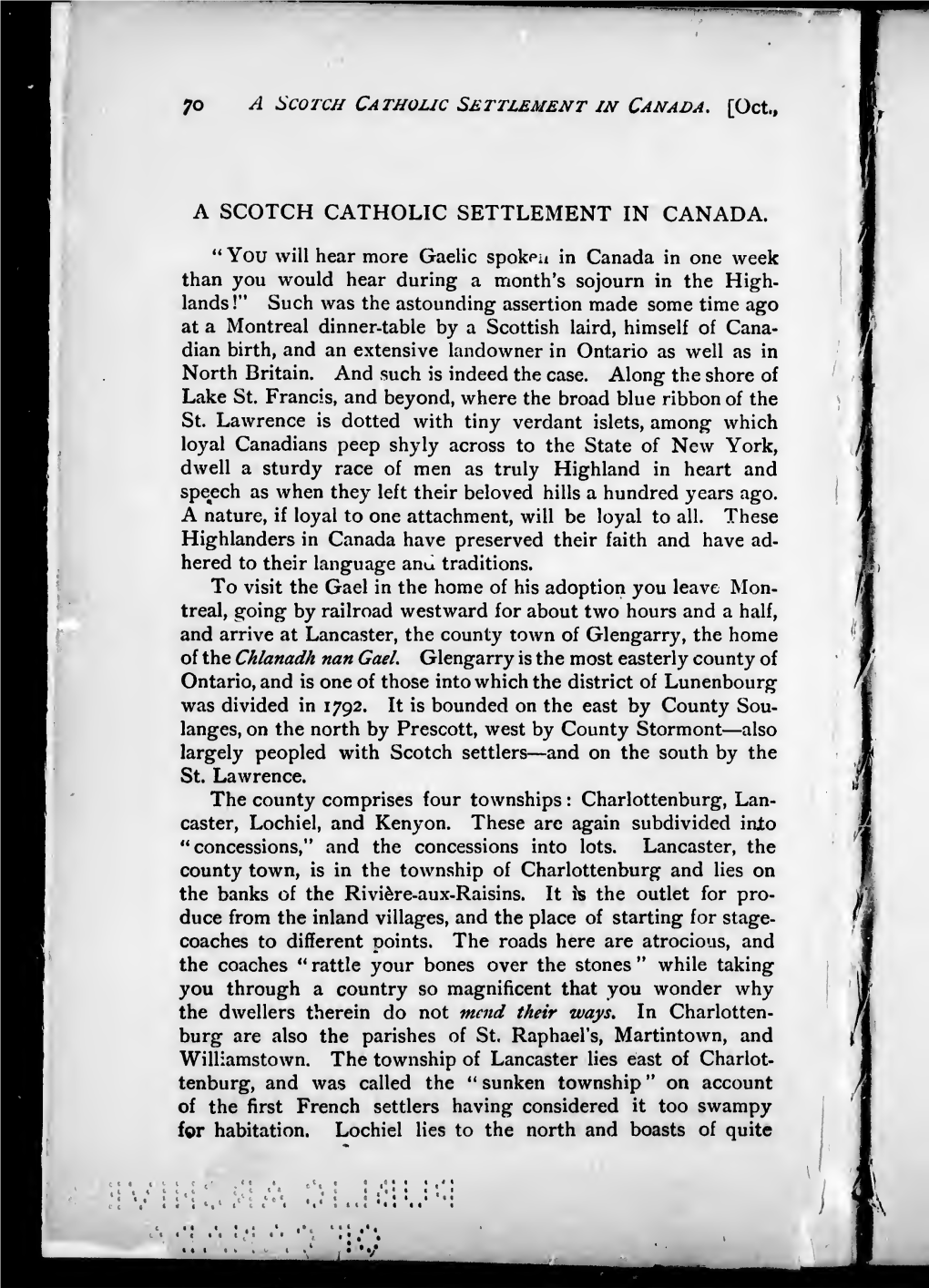 A Scotch Catholic Settlement in Canada