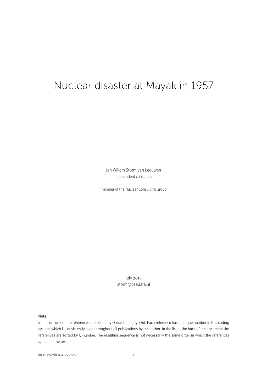 Nuclear Disaster at Mayak in 1957