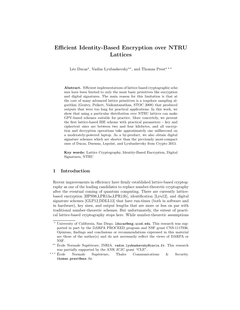 Efficient Identity-Based Encryption Over NTRU Lattices