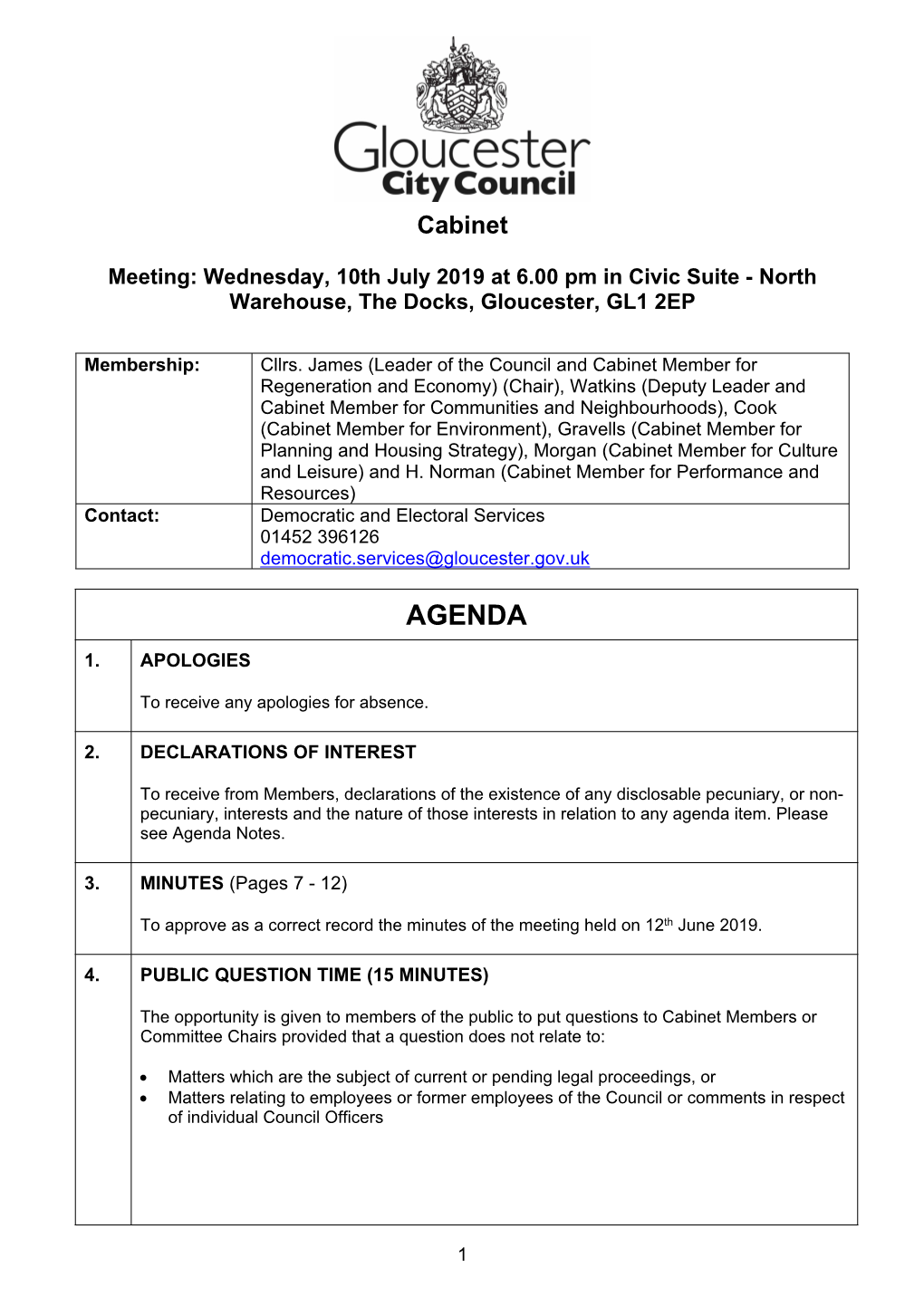 (Public Pack)Agenda Document for Cabinet, 10/07/2019 18:00