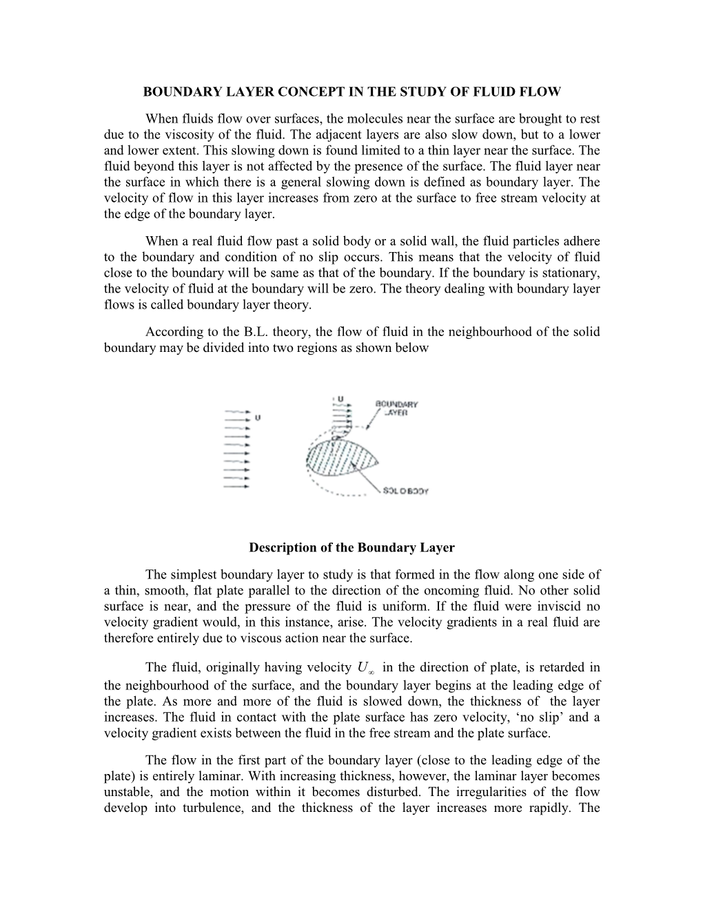 BOUNDARY LAYER CONCEPT in the STUDY of FLUID FLOW When Fluids Flow Over Surfaces, the Molecules Near the Surface Are Brought to Rest Due to the Viscosity of the Fluid