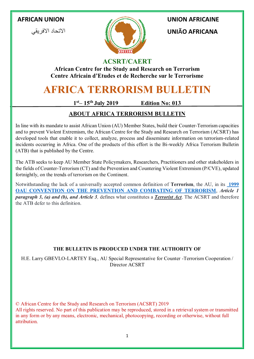 Africa Terrorism Bulletin Issue