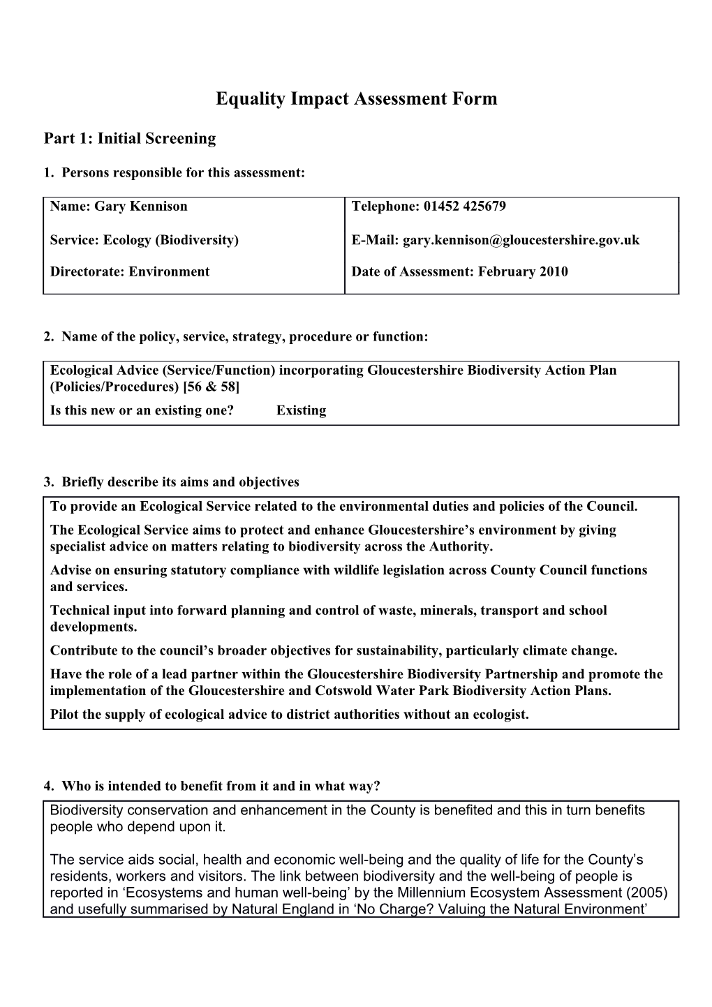 Equality Impact Assessment Form