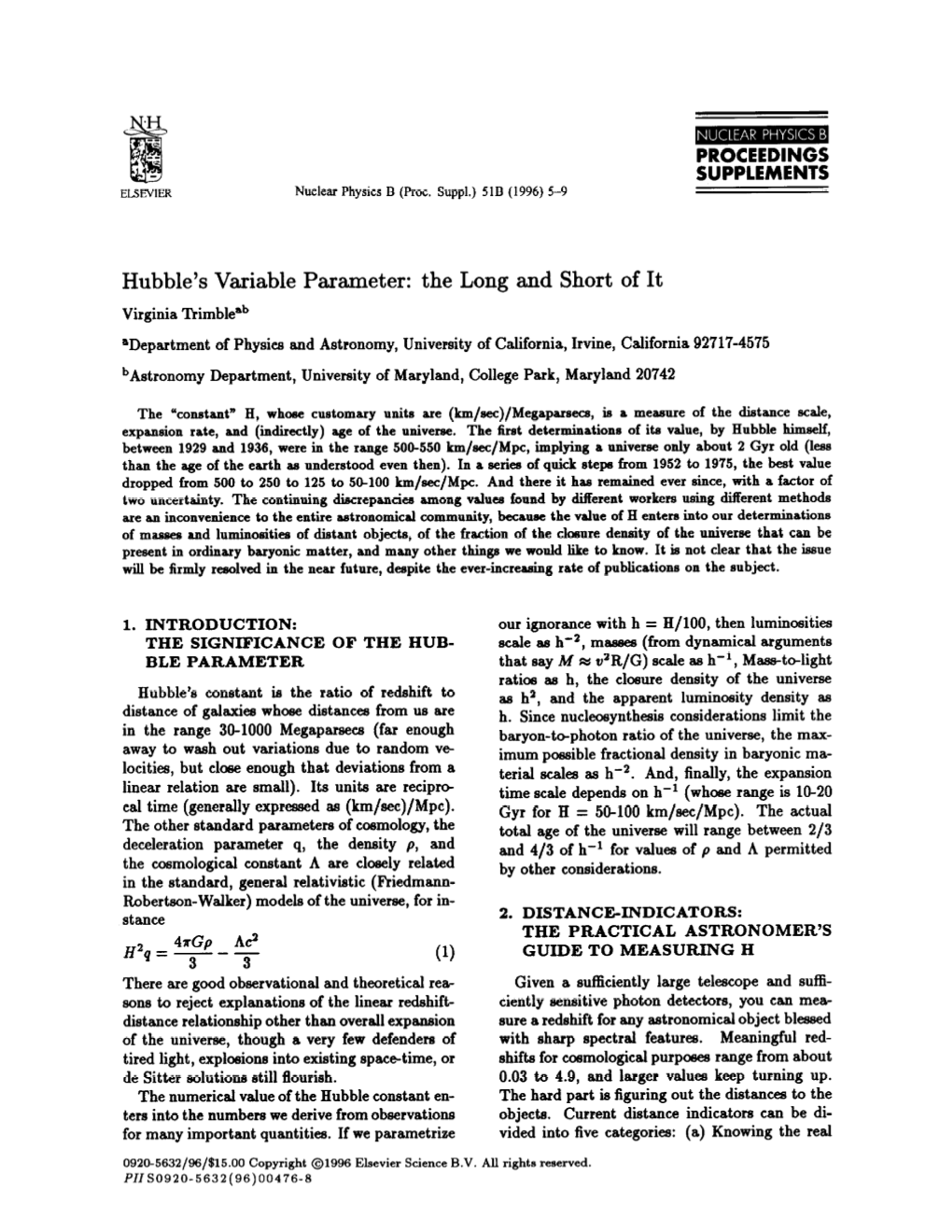 Hubble's Variable Parameter