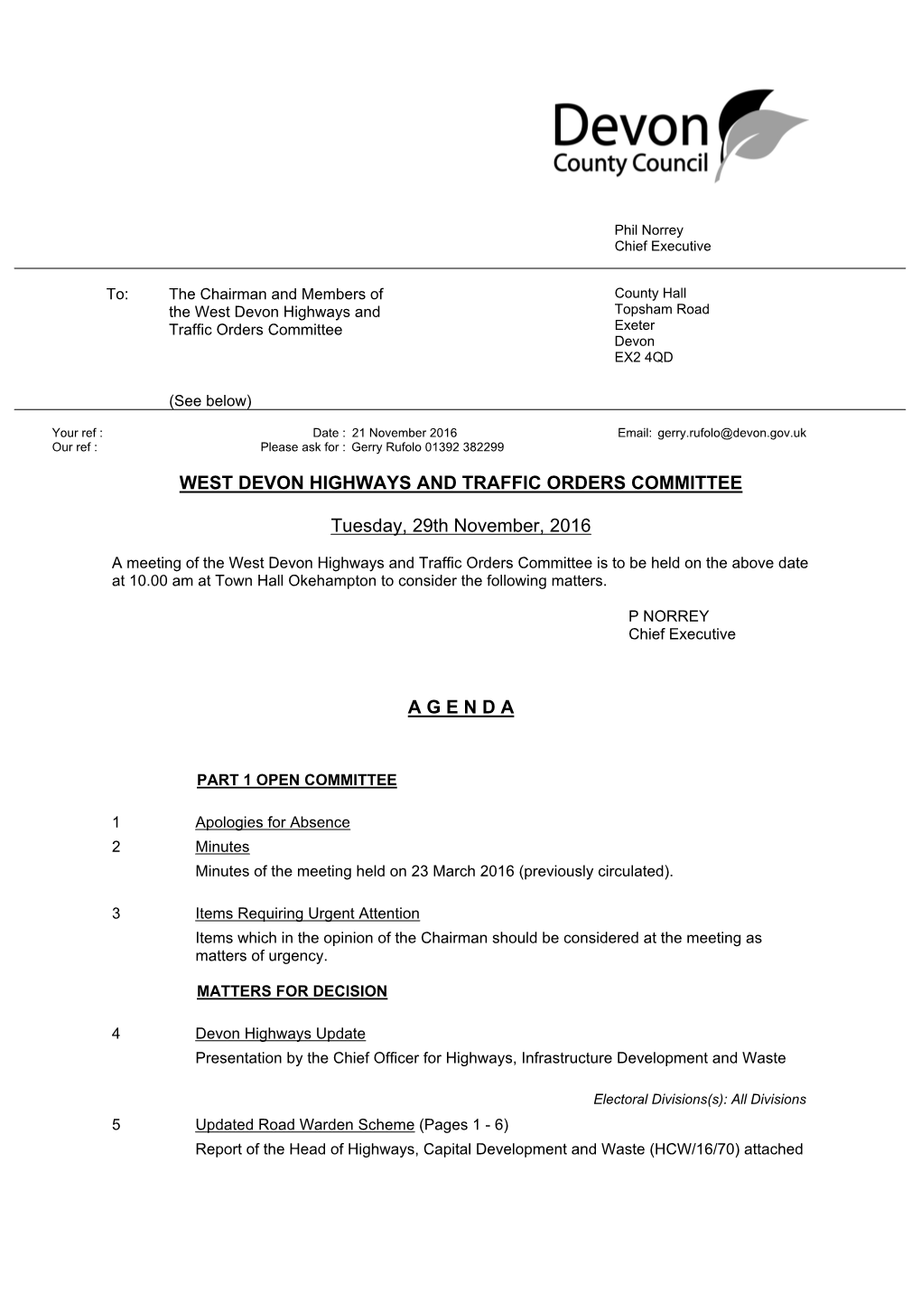 (Public Pack)Agenda Document for West Devon Highways and Traffic