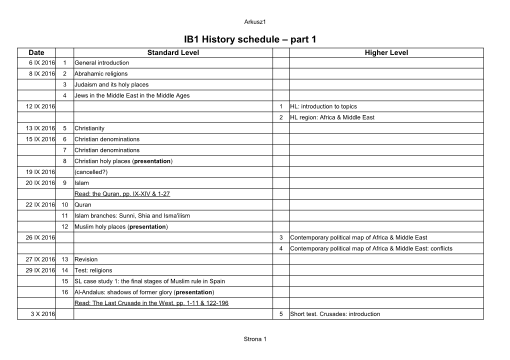 IB1 History Schedule – Part 1