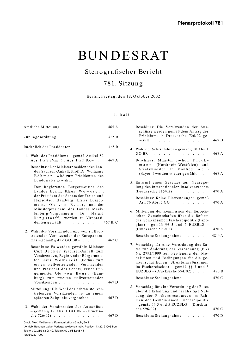 BUNDESRAT Stenografischer Bericht 781