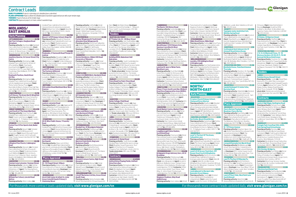 Contract Leads Powered by EARLY PLANNING Projects in Planning up to Detailed Plans Submitted