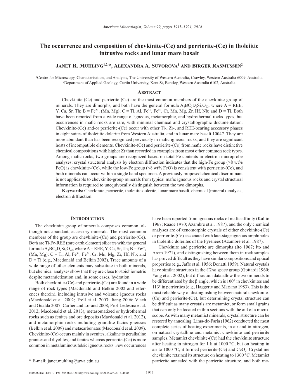 (Ce) and Perrierite-(Ce) in Tholeiitic Intrusive Rocks and Lunar Mare Basalt