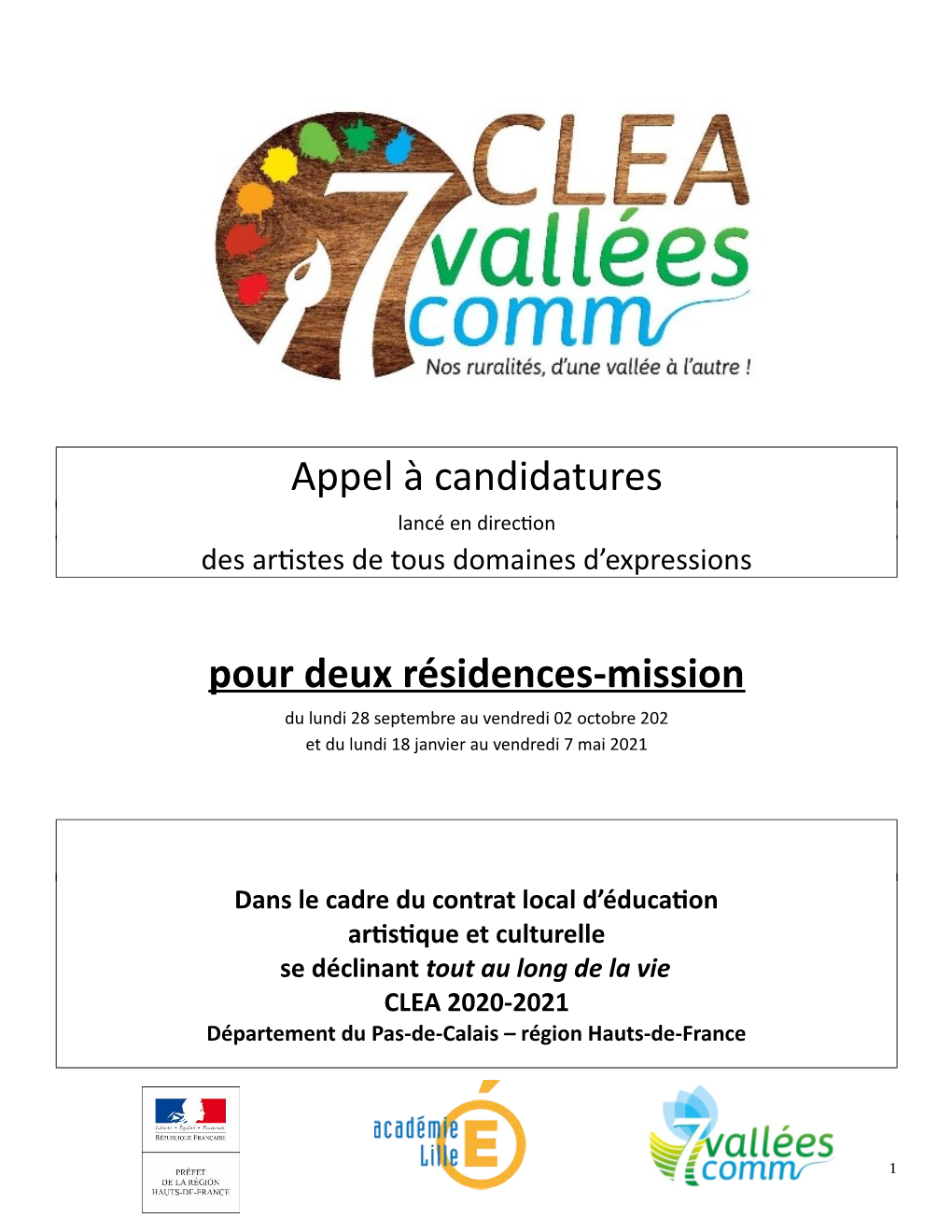 Appel À Candidatures Pour Deux Résidences-Mission