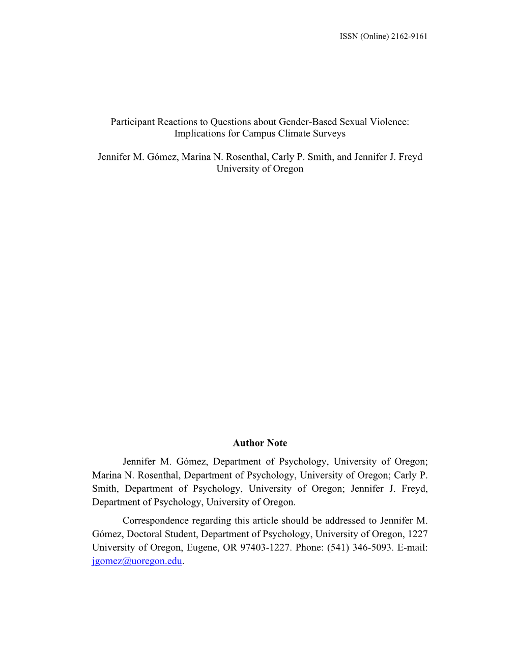 Participant Reactions to Questions About Gender-Based Sexual Violence: Implications for Campus Climate Surveys