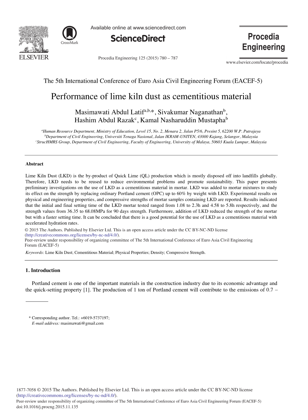 Performance of Lime Kiln Dust As Cementitious Material