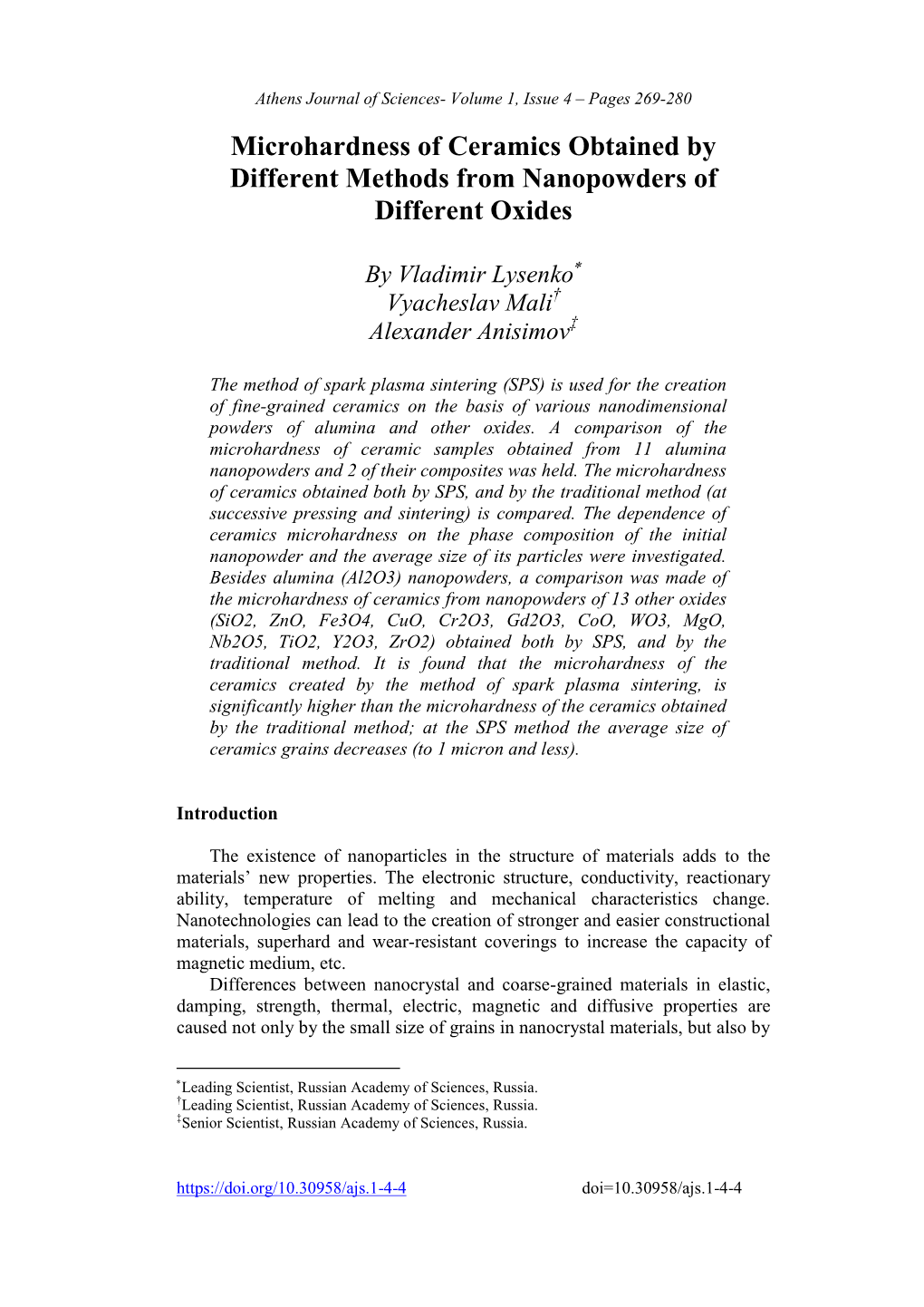 Microhardness of Ceramics Obtained by Different Methods from Nanopowders of Different Oxides