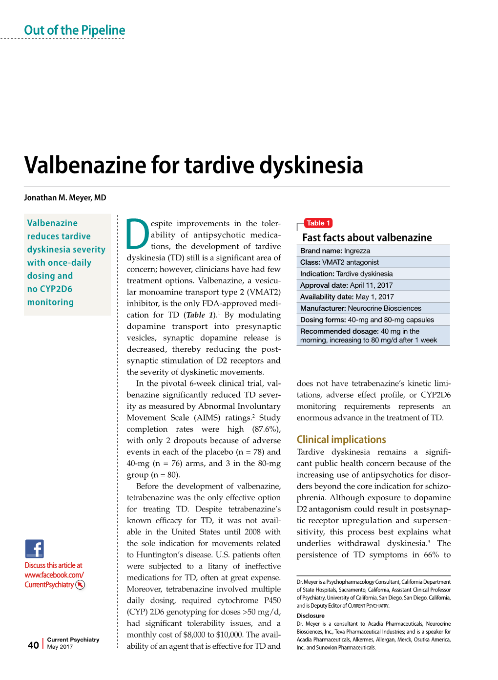 Valbenazine for Tardive Dyskinesia