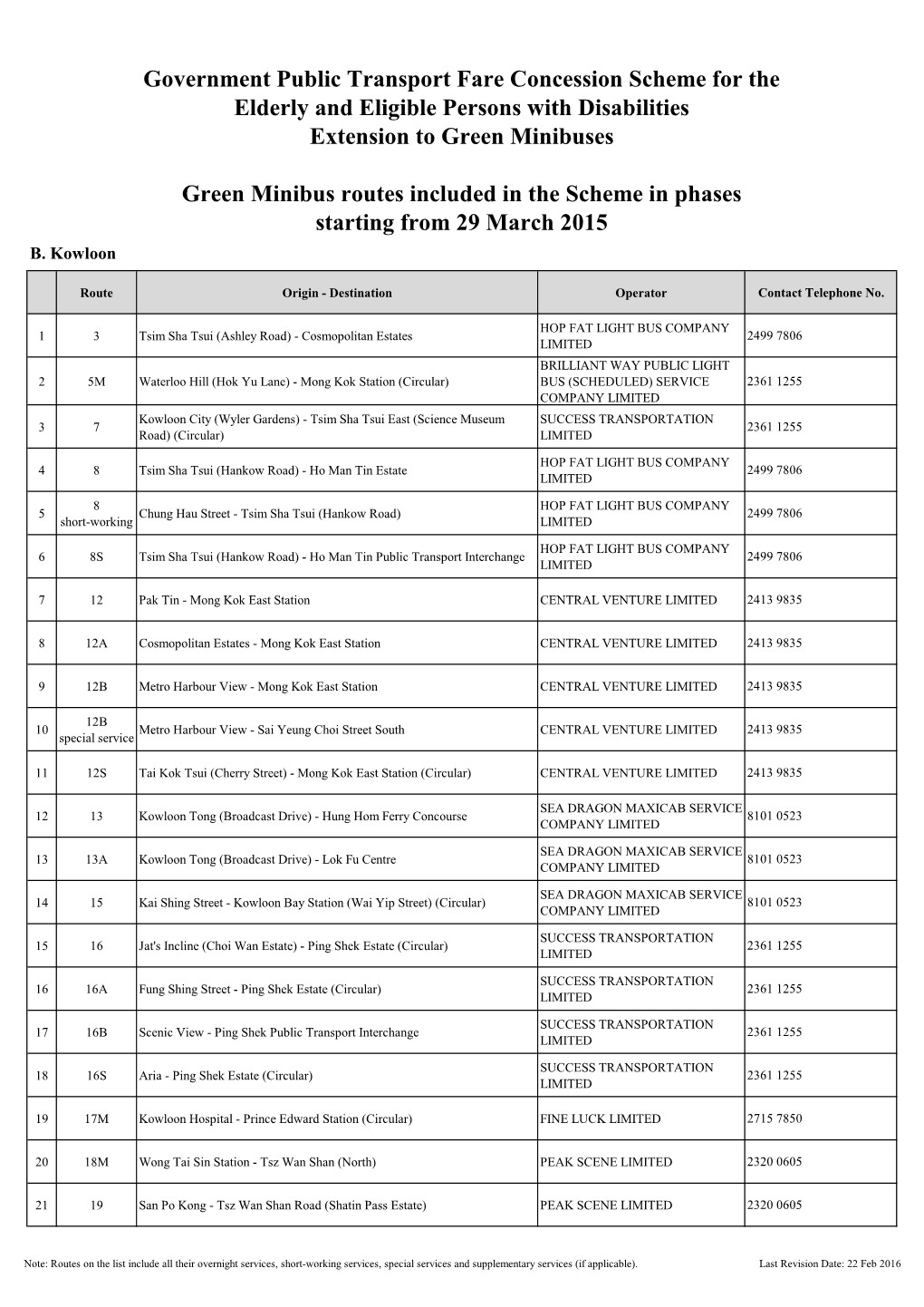 Government Public Transport Fare Concession Scheme for the Elderly and Eligible Persons with Disabilities Extension to Green Minibuses